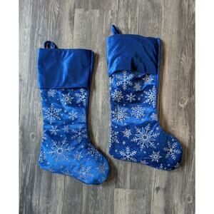 Set Of 2 Blue Snowflakes Christmas Stocking Sliver Glitter 18" Holiday Decor